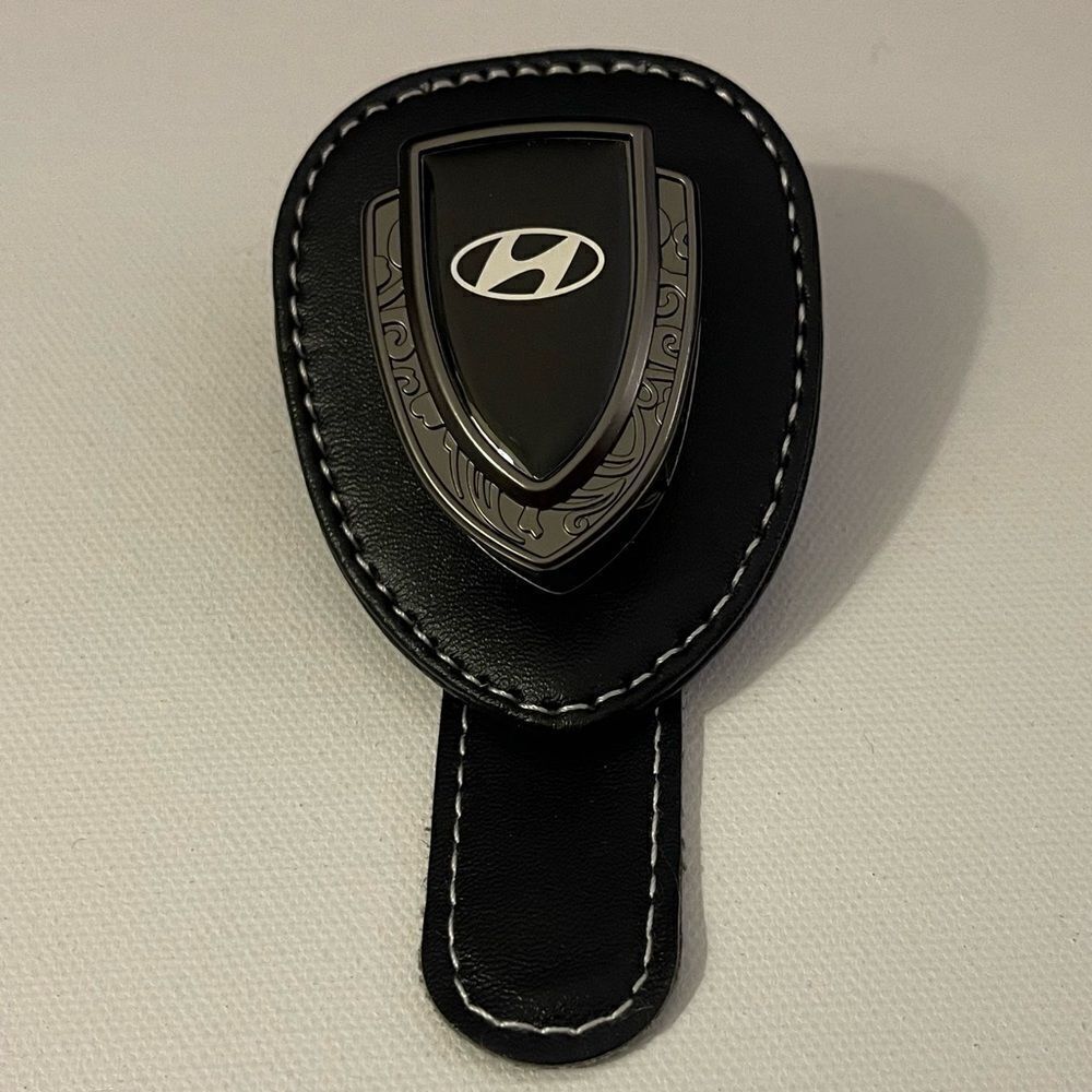 Hyundai Sunglass Holder for Car with Logo Black PU Leather NWT